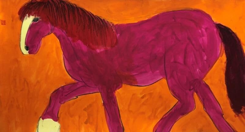 Affiche Walasse Ting Un Cheval Rouge toile art abstrait décoration 50x100cm