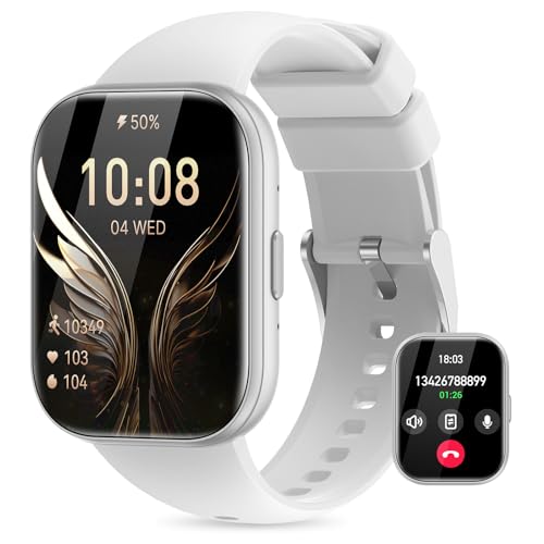 Miecgth Reloj Inteligente Mujer 1.75' TFT Smartwatch con Llamadas Bluetooth IP68 Presión Arterial Pulsometro SpO2 Monitor de Sueño Ciclo Menstrual Fitness Tracker Android iOS (Blanco)