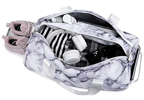 Sports Gym Duffle Travel Bag For Men Women With Shoe Compartment Wet Pocket (Marble-White) #TOP1