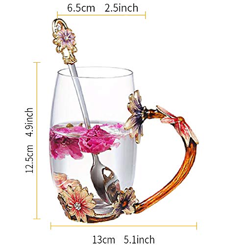 Dasyfly Daisy Flower Tea Cup,Handmade Glass Enamel Coffee Mugs With Delicate Spoon And Gift Box, Perfect Ideas For Women, Wife, Mum, Girl, Teacher #TOP3