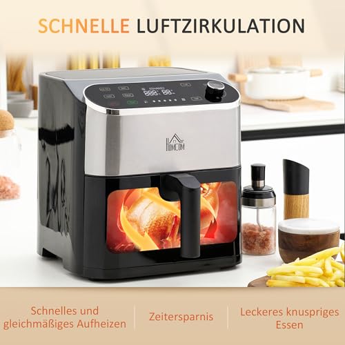 HOMCOM 4 in 1 Design Heißluftfritteuse 6,5 L 1350 W Airfryer mit Touchscreen Fritteuse mit Timer und Sichtfenster Heißluftofen mit Antihaft-Korb und Überhitzungsschutz für ölfreies Frittieren Schwarz – Bild 4