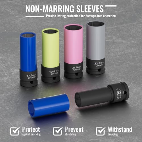 Image of 4-Piece 1 /2 inch Drive Thin Wall Impact Sockets (17.5, 19.5, 21.5, 22.5mm), Non-Marring Design for Swollen or Seized Wheel Nuts, CR-MO Steel