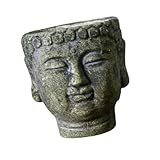 Leefasy Buddha Head Planter Decorative, Buddha Flower Pot Statue, Modern Artwork Cement Planter, Plant Flower Container for Yard Patio Cafe TV Cabinet, Green