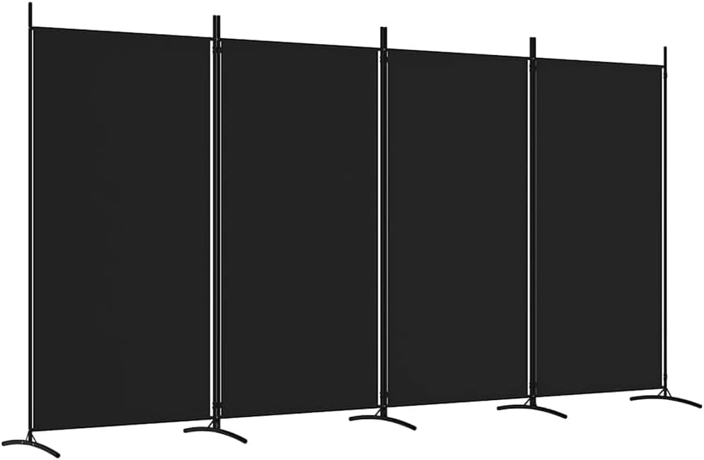 4-Panel Room Divider 136.2"x70.9" Black Fabric Freestanding Folding Privacy Screen for Living Room Bedroom Studio Apartment Temporary Wall Partition Room Separator