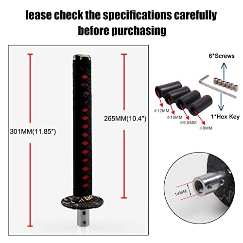 RYANSTAR Katana Shift Knob Sword for Automobile Spare Part Speed Chrome Samurai Sword Sword Handle 265MM Lengthen Black+Red Color - Thumbnail 7