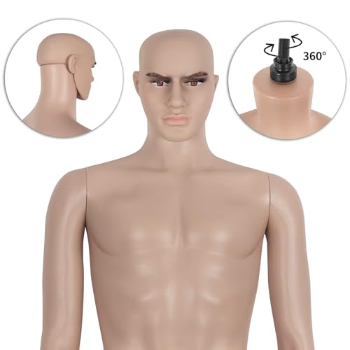 Male Mannequin Full Body Dress Form Mannequins Torso 73 Inches Adjustable Manikin Body Clothing Realistic Mannequin Display Head Arm Rotation with Metal Base