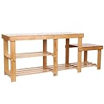 Clevr 44" Extra Large 3-Tier Natural Bamboo Shoe Rack Bench, with Storage Drawer on Top on Top, Entryway Shoe Organizer Seat Storage Shelf Hallway Furniture - Image 4