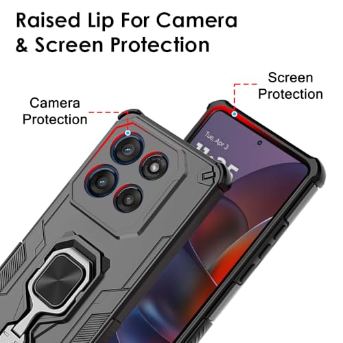 Image of TheGiftKart Tough Armor Bumper Back Case Cover for Motorola Moto Edge 60 Stylus 5G | Ring Holder & Kickstand in-Built | 360 Degree Protection Back Case Cover for Moto Edge 60 Stylus (PC & TPU, Black)