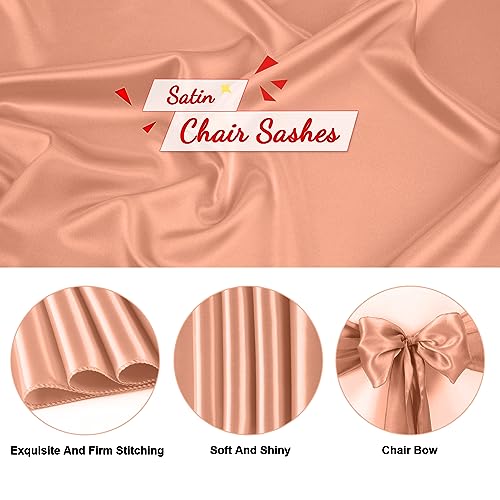 Bouiexye 10 PCS Rose Gold Satin Chair Sashes Bows Universal Chair Ribbon Ties Back Sash for Wedding Party Reception Events Banquets Hotel Event Chair Cover Decoration (7x108 inch) - Thumbnail 3
