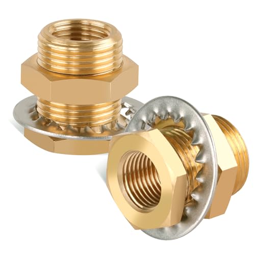 Boeray 2PCS 1/2" NPT Female Brass Bulkhead Fitting with 2PCS Metal Washers