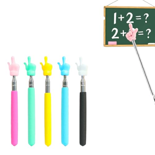 5 Piezas Puntero Retráctil, Punteros Telescópicos para Maestros, Varilla Indicadora de Dedo, Palo Extensible, Bastones Punteros para el Enseñanza, Presentación, Discurso, Lectura (Cinco Colores)