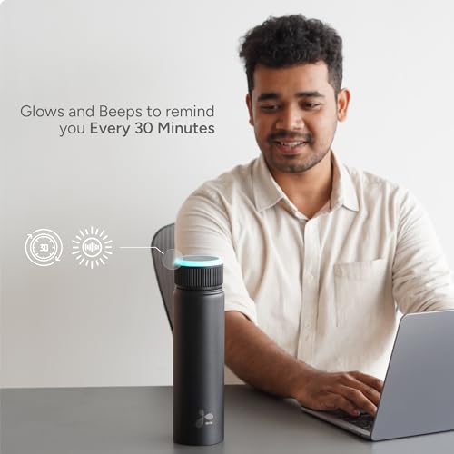 Image of Lite Smart Water Bottle with Drink Reminder, 950ml Stainless Steel, Glow & Beep Alerts, USB Type-C Rechargable, Leak-Proof Matte Finish(Avocado Green)