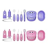 Laroal 9-teiliges Zahnputzspiel-Set, pädagogisches Spielzeug mit Zahnarztszene, Zahnmodell, Vorschulunterricht, Arzt-Spielset für Kostüm-Rollenspiele (2 Sets: Rosa, Lila)