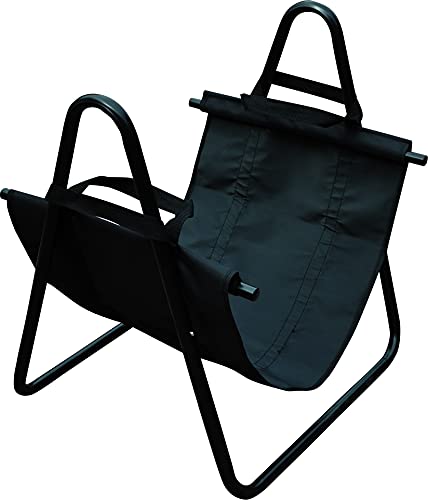 BroilPro Accessories Firewood Log Holder with Black Canvas Tote Carrier, Metal Firewood Rack Heavy Duty, Log Stacker Basket with Handle for Indoor Outdoor Fireplace