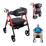 Mobiclinic®, Deambulatore Pieghevole, XXL, Fino a 204 Kg, Extra largo, Manubrio e Sedile Regolabili, Ruote a 360°, Schienale, Cestino XL, Alluminio Rinforzato, Madeira