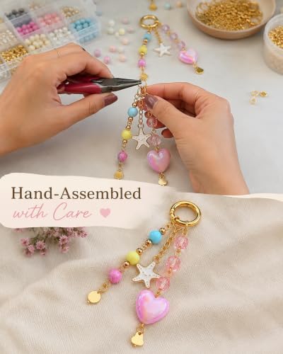 Image of Handmade Beaded Phone Charm Strap for Women & Girls | Aesthetic Mobile Charm | Pearl & Crystal Bead Wrist Strap | Cute Phone Bag Accessory | Korean Style