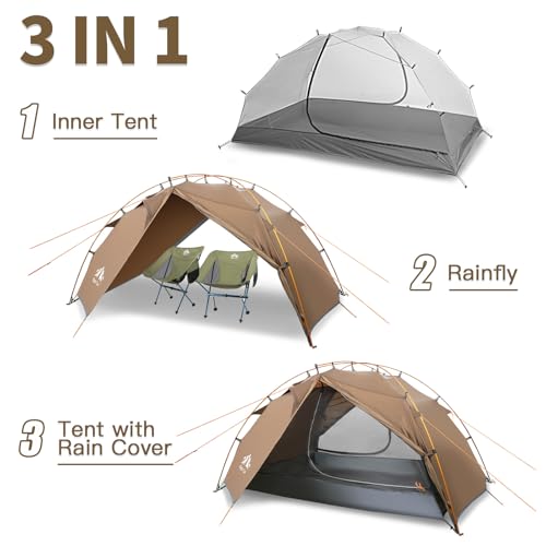 Image of Night Cat Backpacking Tents 2 Persons Fast Setup Hiking Camp Tent with Foldable Pole Double Layers Two Doors Waterproof Lightweight Compact 7x4.4ft