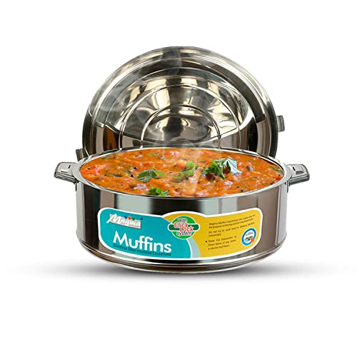 Image of MAGMA Muffins Elegant Stainless Steel Casserole for Roti /Chapati | Double Wall Insulated Hot Pot for hot Meal 2500,1Pc