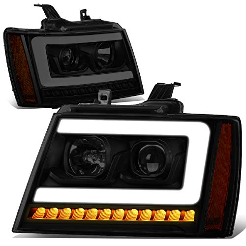 Image of DNA MOTORING HL-HPL-CSA07-BK-SM-AM Smoked Amber Sequential Signal LED DRL Projector Headlights Replacement Compatible with 07-13 Chevy Avalanche
