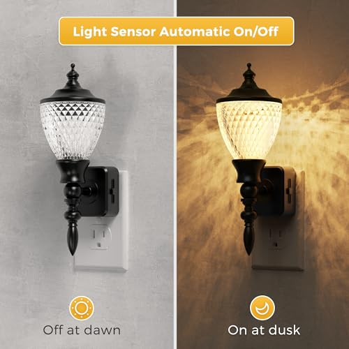 Image of L LOHAS LED Night Lights Plug into Wall,Vintage Night Light Dimmable 3000K | Dusk to Dawn Sensor,Soft White,Rotating Plug in Nightlight,Acrylic Industrial Classic Pillar Lamp,Farmhouse Stairways Hallway