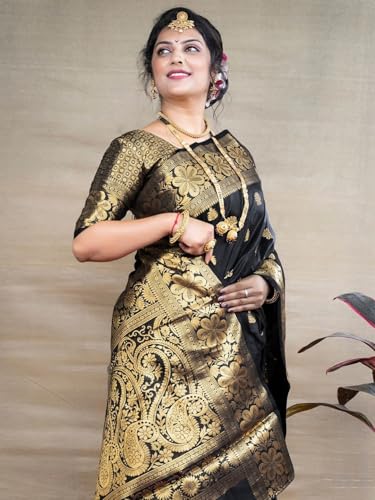 Image of Women's Kanjivaram Silk Saree with Blouse Piece, Banarasi Style,