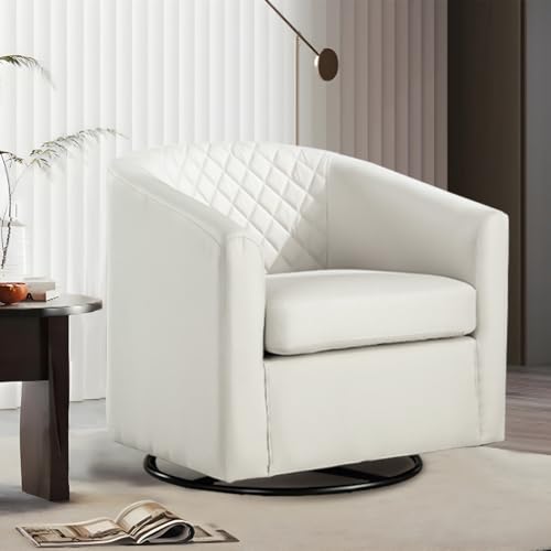 Haplized 360° Swivel Rocking Accent Chair, Swivel Barrel Arm Chair, Upholstered Modern Fabric Linen Glider Rocker Recliner for Nursery Living Room Bedroom Home Office, Beige