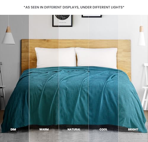 Image of Utopia Bedding 100% Cotton Thermal Blanket Teal Twin Size Soft, Lightweight, Breathable, Cozy Spring and Summer Blanket for Couch and Sofa, Home Room Decor Gifts for Women and Men (90x72 Inches)