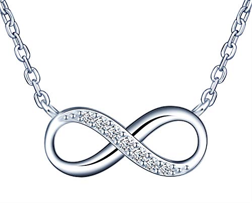 Collares de plata 925 para mujer y niña, colgante mini símbolo infinito, collar clavicle, con circón incrustaciones, Regalo de cumpleaños de Navidad Cover