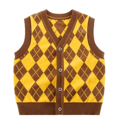 Diamond Knit Vest for Baby Toddler Boys 2-5 Years Snap Button V Neck Cardigan Sweater Vest