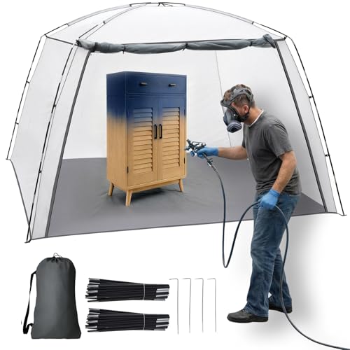 VOXOR Portable Paint Booth Tent XX-Large 10 x 10 x 6.6 ft Spray Paint Tent with Built-in Floor & Mesh Screen & Windproof Stakes Spray Paint Shelter for Furniture DIY Hobby Tool Overspray Paint Room