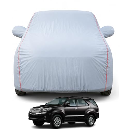 Image of Premium Car Cover for Toyota Fortuner (2009-2011) Models | Waterproof, UV & Dust Protection | Mirror & Antenna Pocket | Triple Stitched, Soft Inner Lining, Belt & Buckle (Dark Grey)