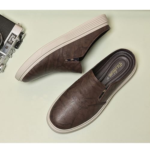 Men Cowhide Slip On Flat mule Shoes Summer Closed Round Toe Fashion Retro Backless Dress Loafers Shoes Comfortable Anti Slip Lightweight Moccasin Half Slides3