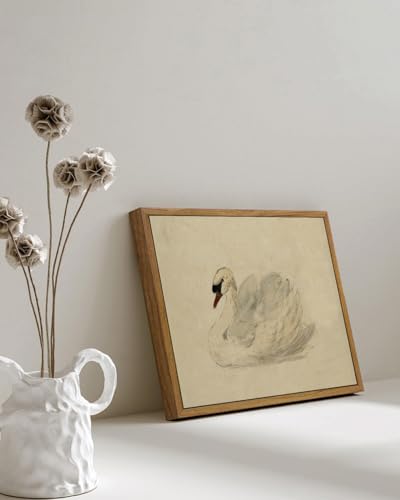 Image of KISSFOX Framed Wall Art Vintage Wall Decor Swan Pictures Retro Animal Canvas Art Rustic Aesthetic Paintings Farmhouse Artwork For Bedroom Living Room Kitchen