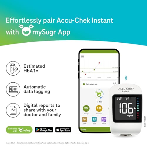 Accu-Chek Instant Blood Glucose Glucometer (with Bluetooth) with Vial of 10 Strips, 10 Lancets and a Lancing Device FREE for Accurate Blood Sugar Testing - Image 2