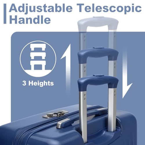 Image of Kono 3 Piece Expandable Luggage Set with Spinner Wheels Hardshell, Navy | 20 /24 /28inch Lightweight PC+ABS Suitcases Set TSA Locks, Carry On Luggage 22x14x9 Airline Approved Family Travel