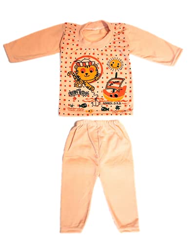Image of Baby Boys & Girls Dress Soft Cotton Blend Unisex T-shirts and Pyjama Pants Pack of 4 Full sleeves T-shirt + 4 Pyjama Pants Multi colored Size 0 Months up to 18 Months