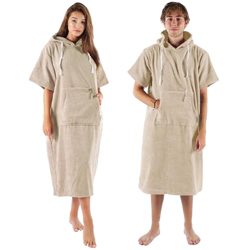 CalmyBEACH Frottee Badeponcho Damen Herren - Surf Poncho 100% Baumwolle Strandponcho mit Reißverschlussfach Kapuze Umziehhilfe Strand Bademantel...
