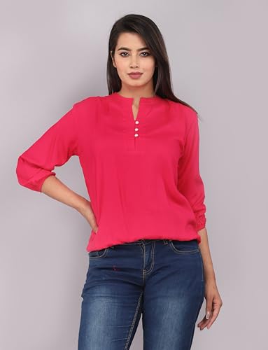 Image of Himanshi Enterprises Women's 3 /4 Sleeves Mandarin Nack Rayon Casual Solid Short Kurti