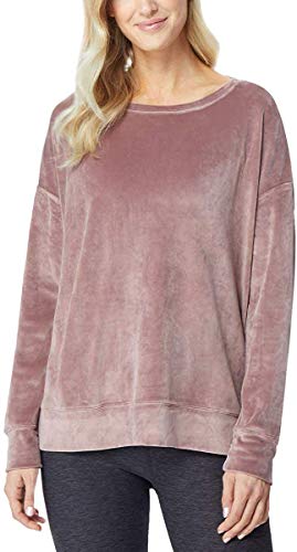 32 DEGREES Ladies' Crewneck Drop Shoulder Velour Pullover (Rose Quartz, M)