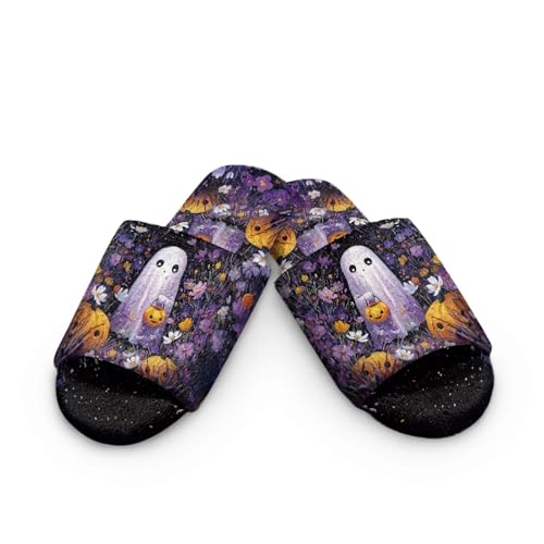 Binienty Halloween Slippers Women Men Spooky Season House Shoes Lightweight Fleece Spa Hotel Open Toe Slippers2