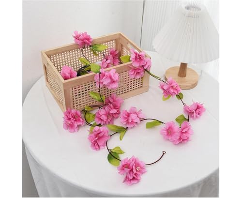 Image of SATYAM KRAFT 12 Lines Artificial Cherry Blossom Rattan Flowers Vine | Hanging Garland for Wedding Decoration Items, Home Decor, Garden, Office, Wall, Mandir & Festival Setup (Dark Pink)