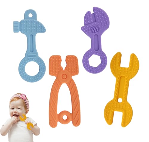 Image of Chuya Baby Teether Toys, Chew Toy, Baby Teething Toys Teething Relief for Infant Toddlers, Hammer Wrench Easy to Hold Silicone BPA-Free (4 Pack)
