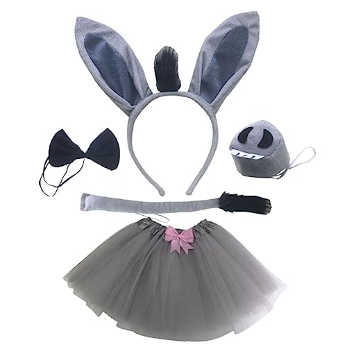 MIVAIUN 5 Piezas Disfraces de Burro Disfraces de Animales para Niños Cosplay Orejas de Burro Cola de Burro Pajarita Nariz de Burro Tutú Accesorios de Maquillaje para Fiesta Cumpleaños (5 Piezas)