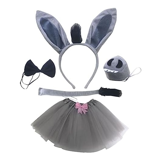 MIVAIUN 5 Piezas Disfraces de Burro Disfraces de Animales para Niños Cosplay Orejas de Burro Cola de Burro Pajarita Nariz de Burro Tutú Accesorios de Maquillaje para Fiesta Cumpleaños (5 Piezas)