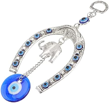 VOSAREA Turkish Blue Evil Eye Blessing Ornaments Lucky Elephant Car Charm Horseshoe Metal Hanging Pendant Decorations for Men Women Bag Key Gift