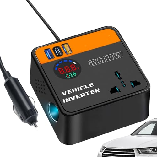 Car Adapter Plug Converter - Intelligent Inverter Digital Display, Compact Design with Fast Charging for Cell Phone Notebook Use Vehicle Charger with Material for Road Trip Minivan Truck Long Tail