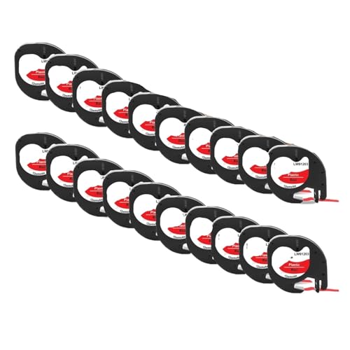 20PK�ADymo LetraTag 91201 �ƌ݊������蔒�n�ɍ��̃v���X�`�b�N���x���e�[�v LT-100H �}�V�� EVA LT100H �v�����^�P�[�X�p(20PK Black on Red)