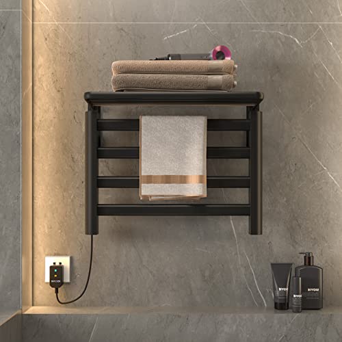 Radiador toallero eléctrico Inteligente de 550 x 400 mm con Temperatura Constante y Estante Negro Izquierdo.