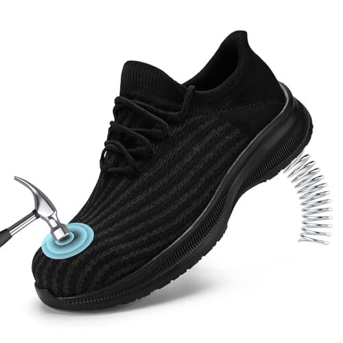 Image of LIANGGO Steel Toe Shoes for Men Women Composite Toe Safety Work Non Slip Industrial Air Cushion Tennis Sneakers Black