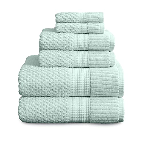 Ny Loft 100% Cotton Towel Set 6 Piece | Super Soft & Absorbent Quick-Dry 2 Bath Towels 2 Hand Towels & 2 Washcloths |Textured And Durable Cotton | Trinity Collection (6 Piece Set, Seafoam) #TOP27